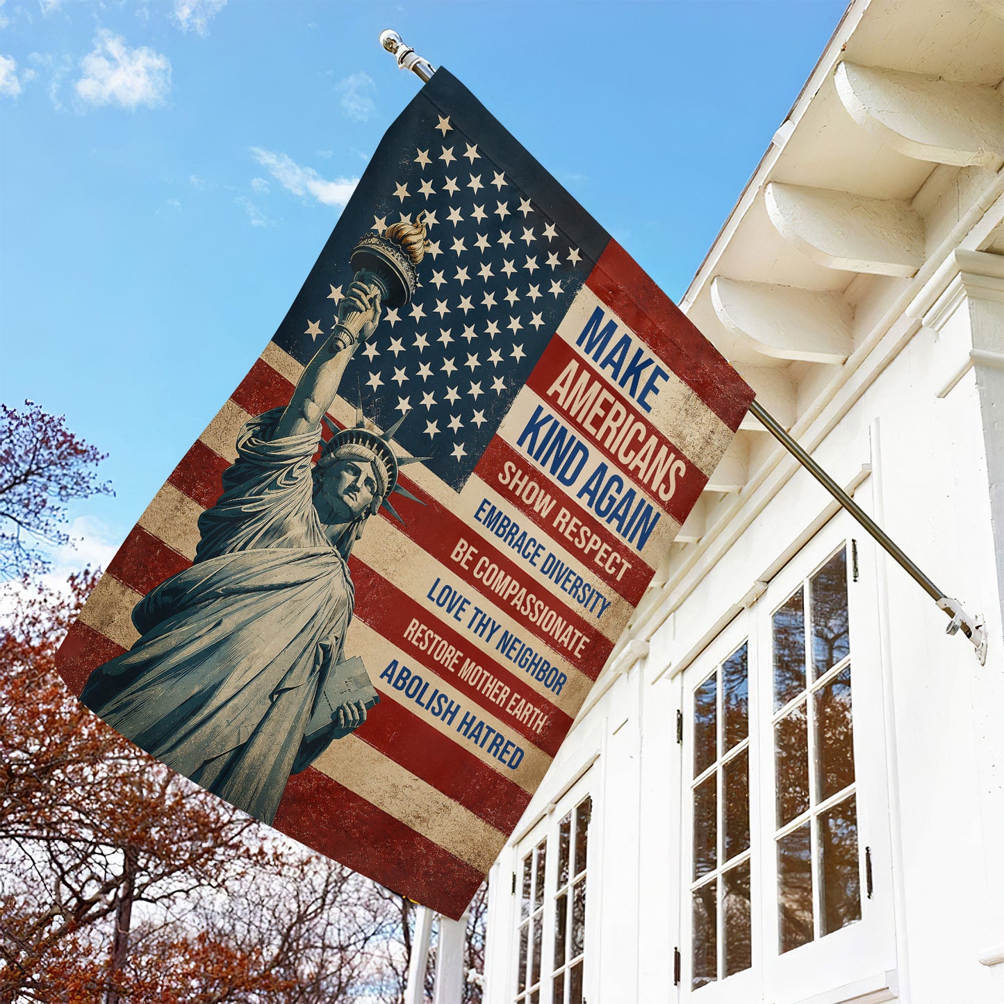 July 4th USA Garden Flag & House Flag, Make Americans Kind Again Patriotic Outdoor Decor, Independence Day Yard Flag Gift For American Patriot