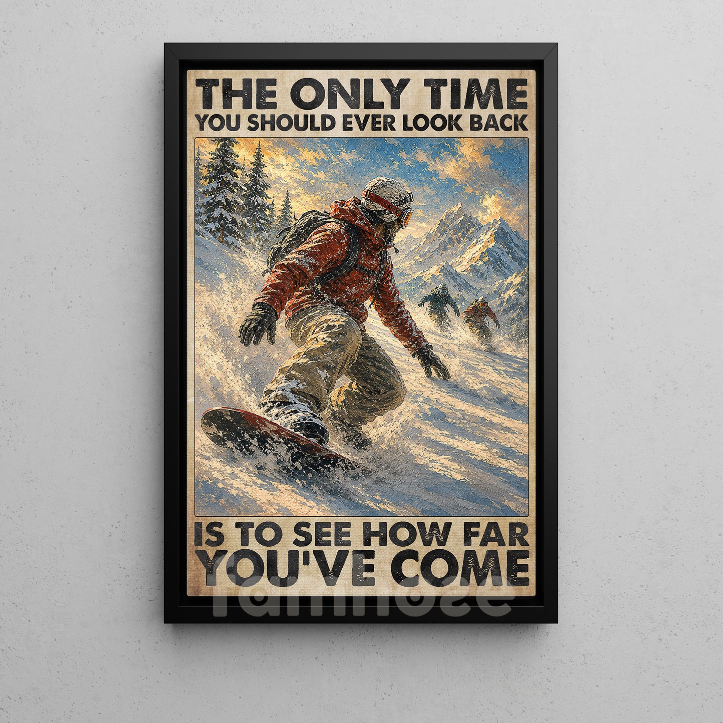 Snowboarding Canvas Painting, The Only Time You Should Ever Look Back Wall Art Decor, Poster Gift For Snowboarding Lover