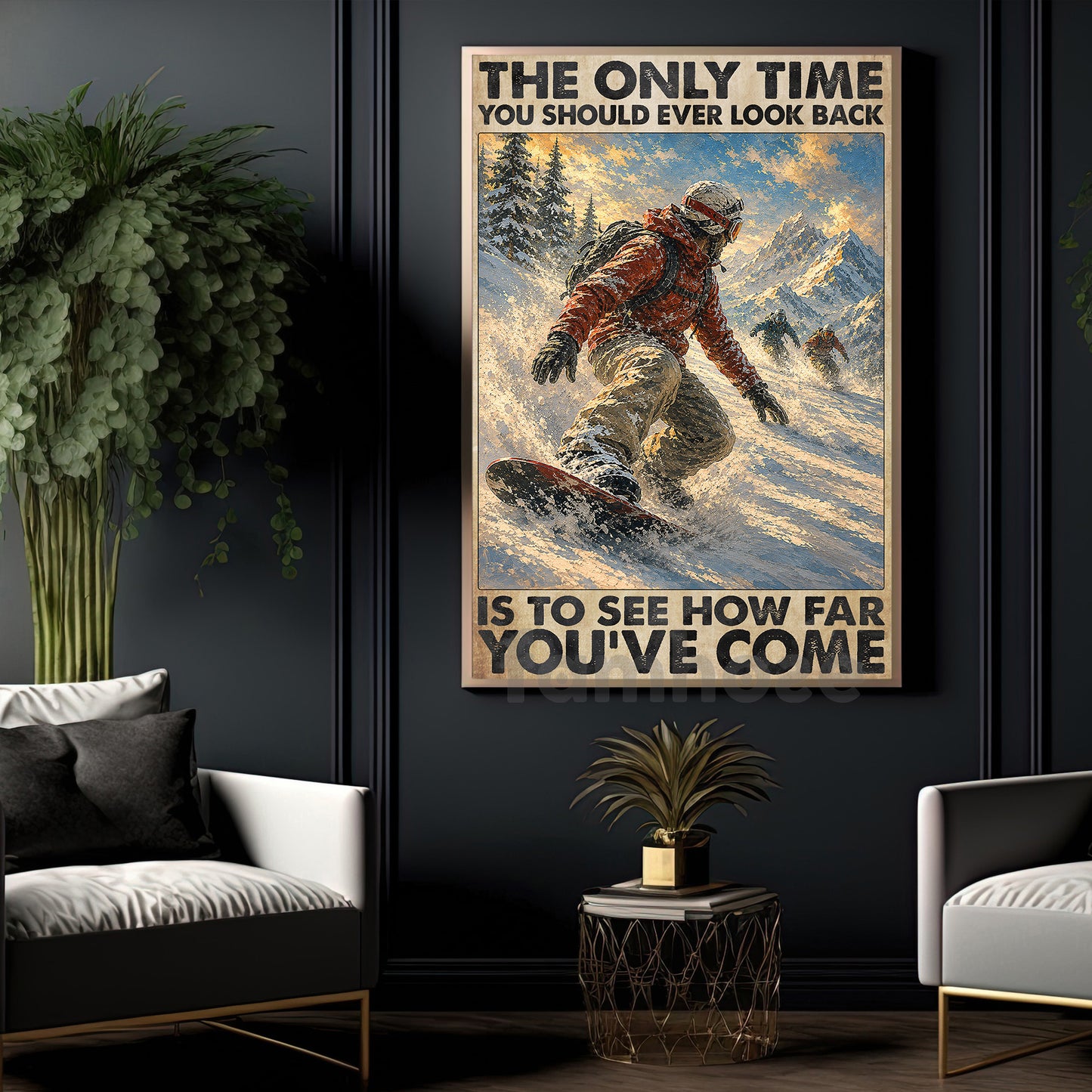 Snowboarding Canvas Painting, The Only Time You Should Ever Look Back Wall Art Decor, Poster Gift For Snowboarding Lover