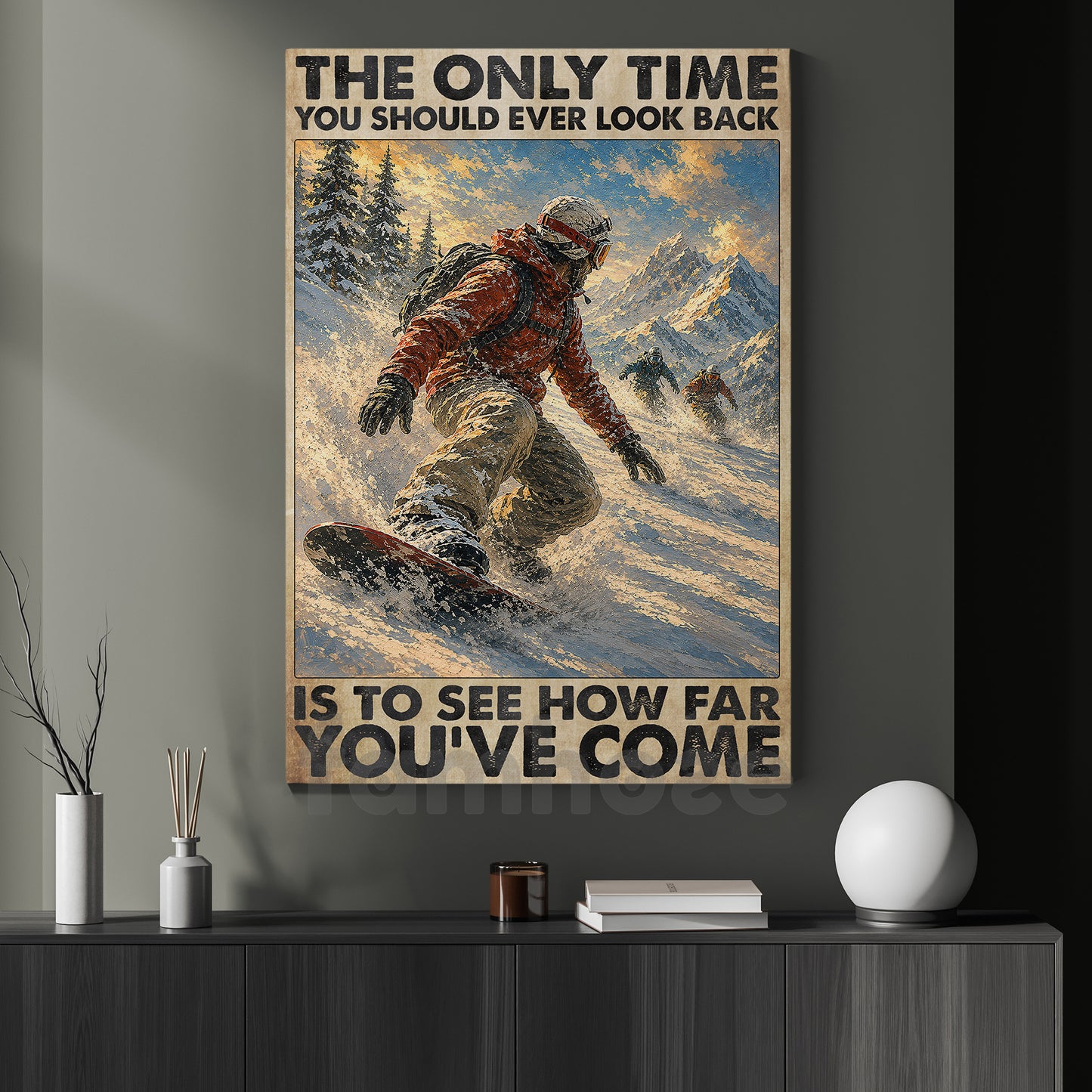 Snowboarding Canvas Painting, The Only Time You Should Ever Look Back Wall Art Decor, Poster Gift For Snowboarding Lover