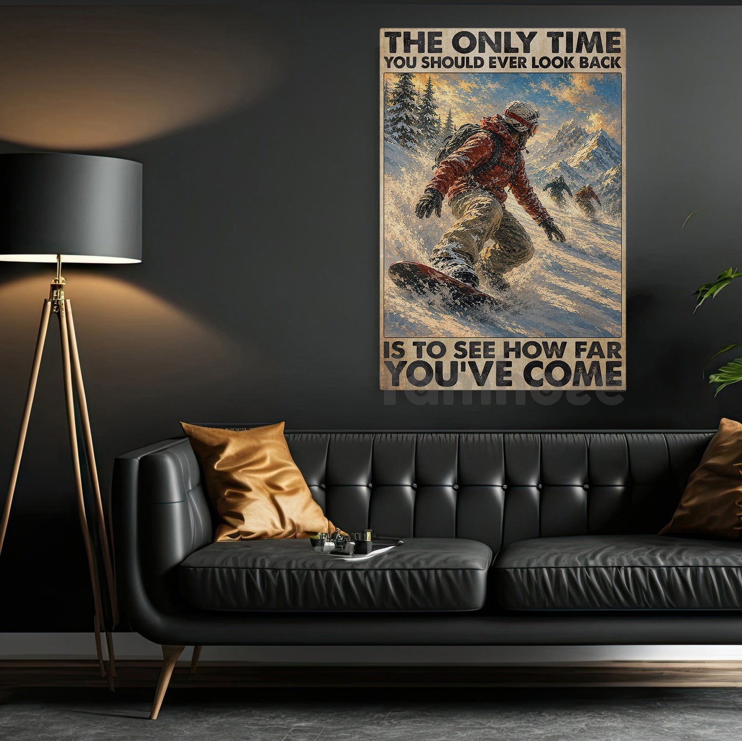 Snowboarding Canvas Painting, The Only Time You Should Ever Look Back Wall Art Decor, Poster Gift For Snowboarding Lover