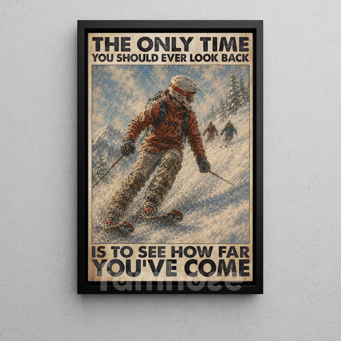 Skiing Canvas Painting, The Only Time You Should Ever Look Back Wall Art Decor, Poster Gift For Skiing Lover