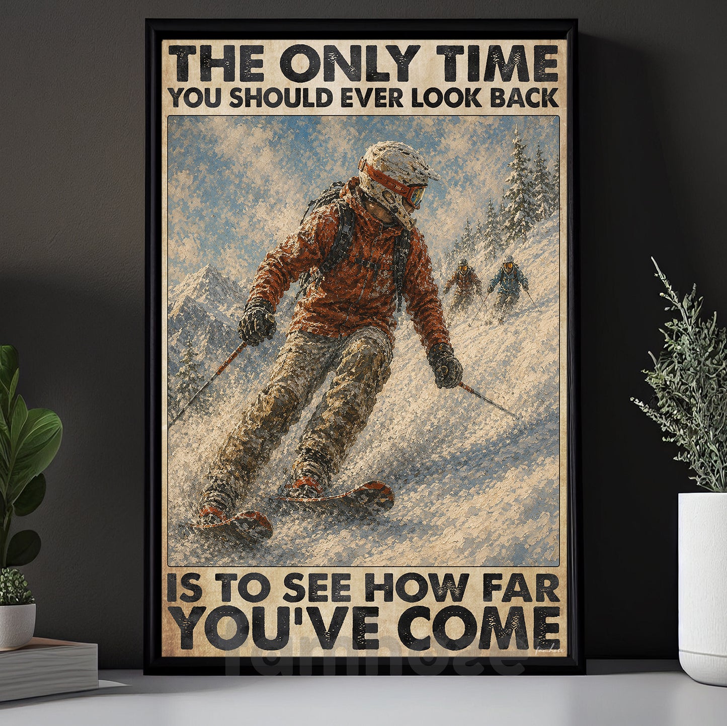 Skiing Canvas Painting, The Only Time You Should Ever Look Back Wall Art Decor, Poster Gift For Skiing Lover