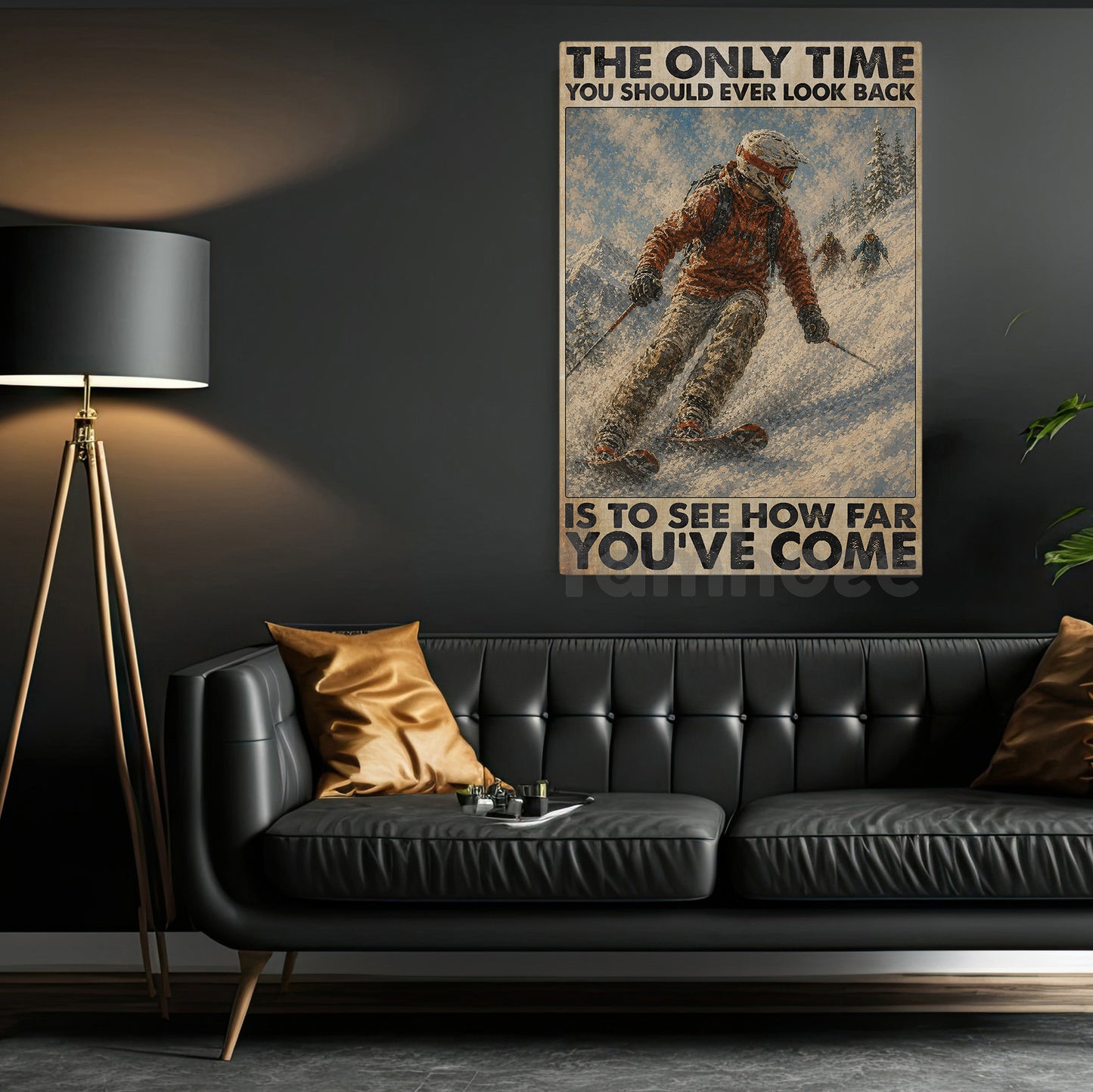 Skiing Canvas Painting, The Only Time You Should Ever Look Back Wall Art Decor, Poster Gift For Skiing Lover