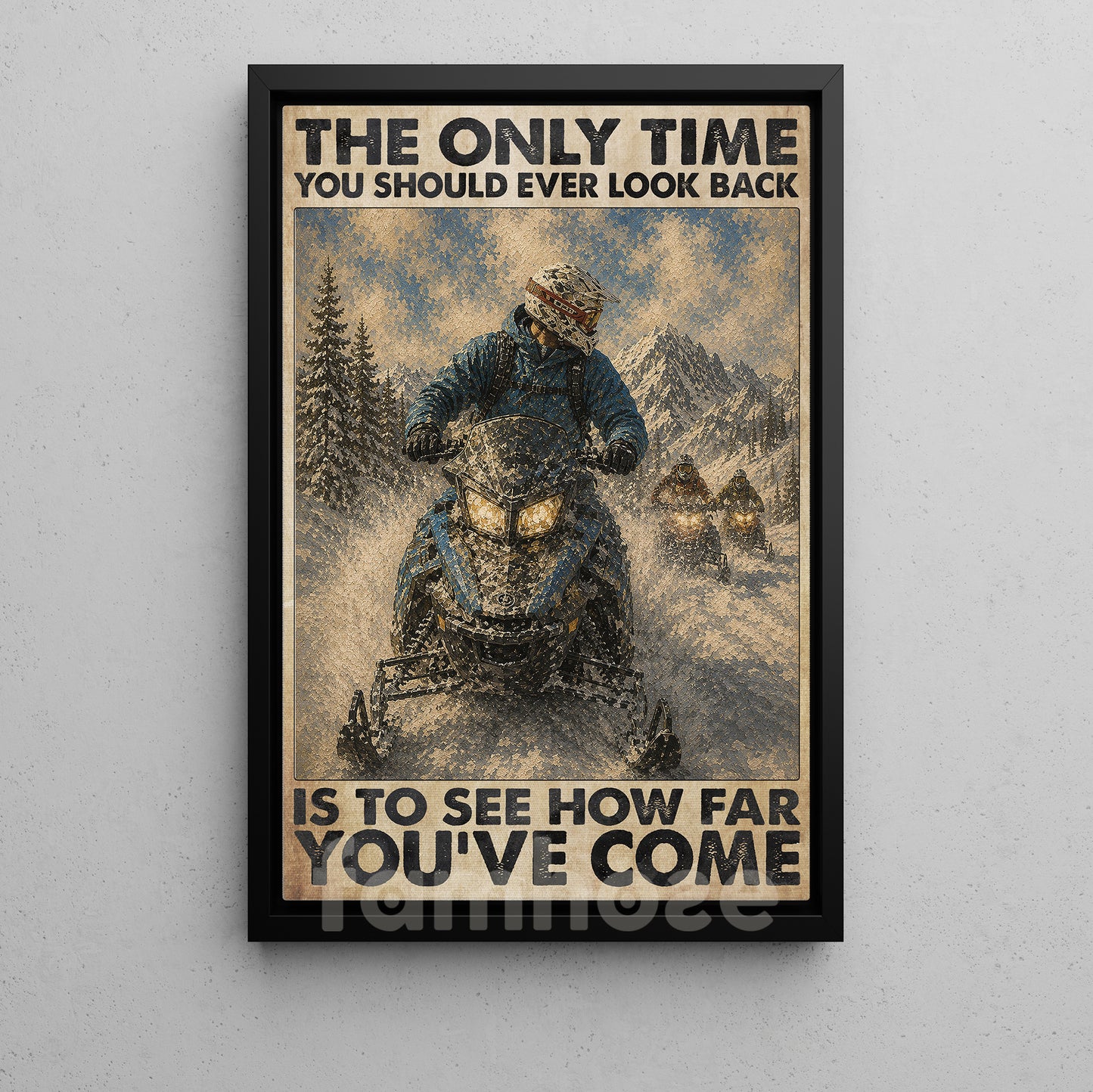 Snowmobile Canvas Painting, The Only Time You Should Ever Look Back Wall Art Decor, Poster Gift For Snowmobiling Lover