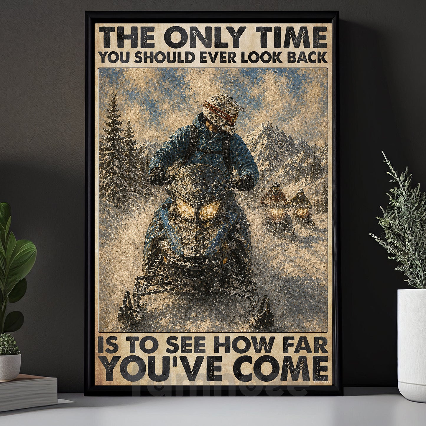 Snowmobile Canvas Painting, The Only Time You Should Ever Look Back Wall Art Decor, Poster Gift For Snowmobiling Lover