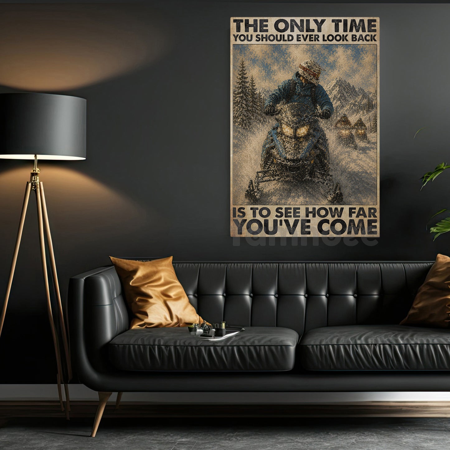 Snowmobile Canvas Painting, The Only Time You Should Ever Look Back Wall Art Decor, Poster Gift For Snowmobiling Lover