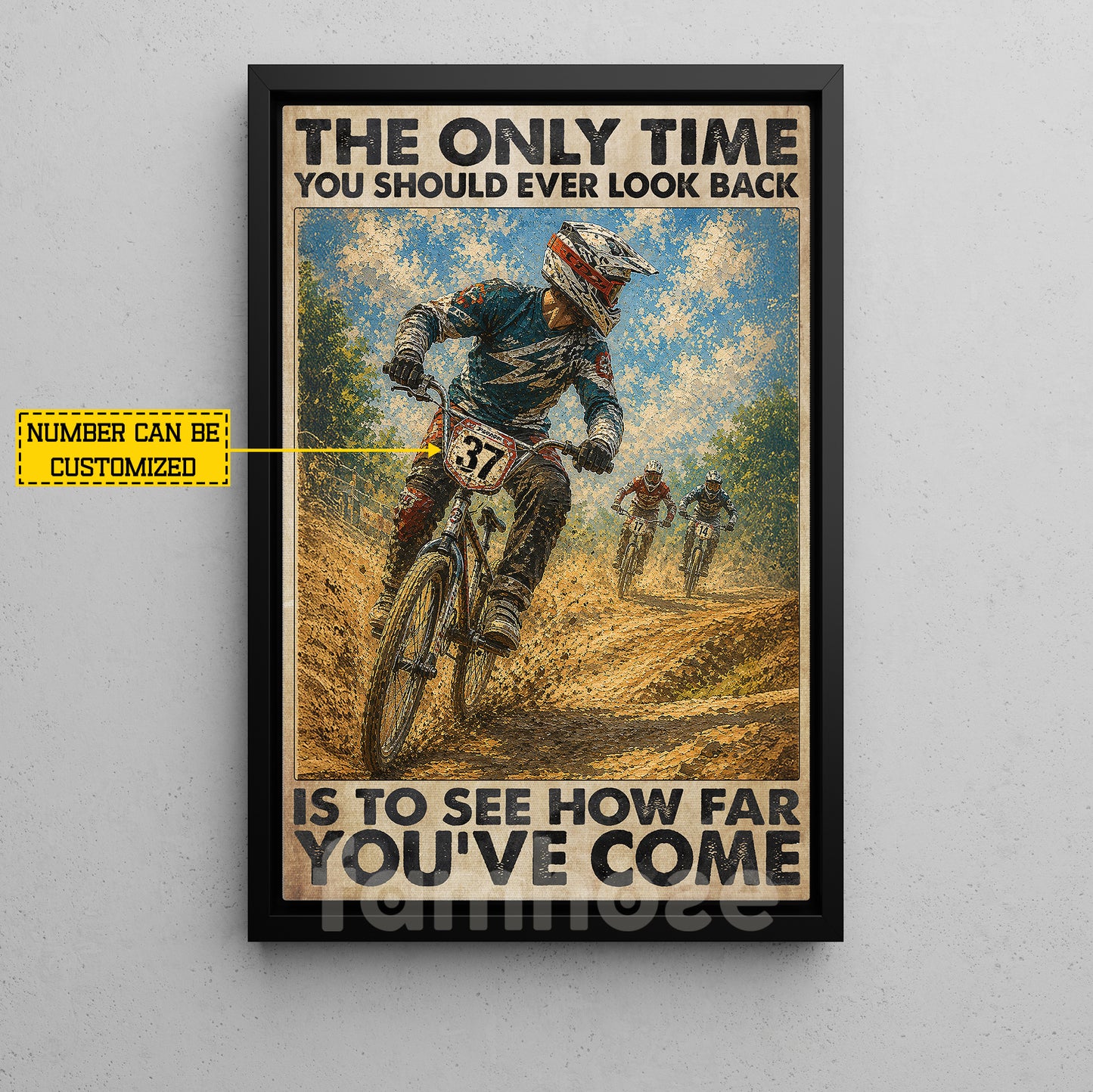 Personalized BMX Racing Canvas Painting, The Only Time You Should Ever Look Back Wall Art Decor, Poster Gift For BMX Racing Lover