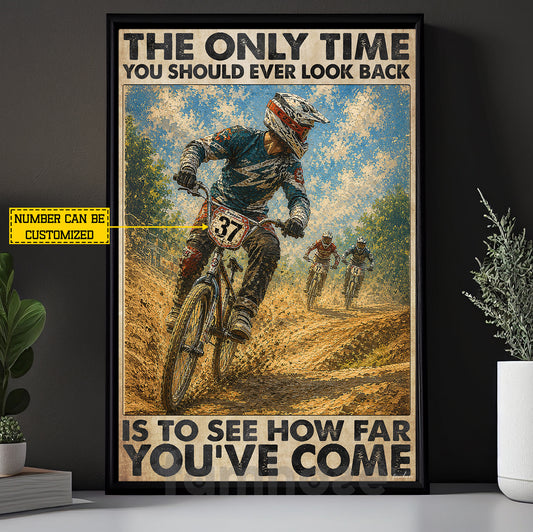 Personalized BMX Racing Canvas Painting, The Only Time You Should Ever Look Back Wall Art Decor, Poster Gift For BMX Racing Lover