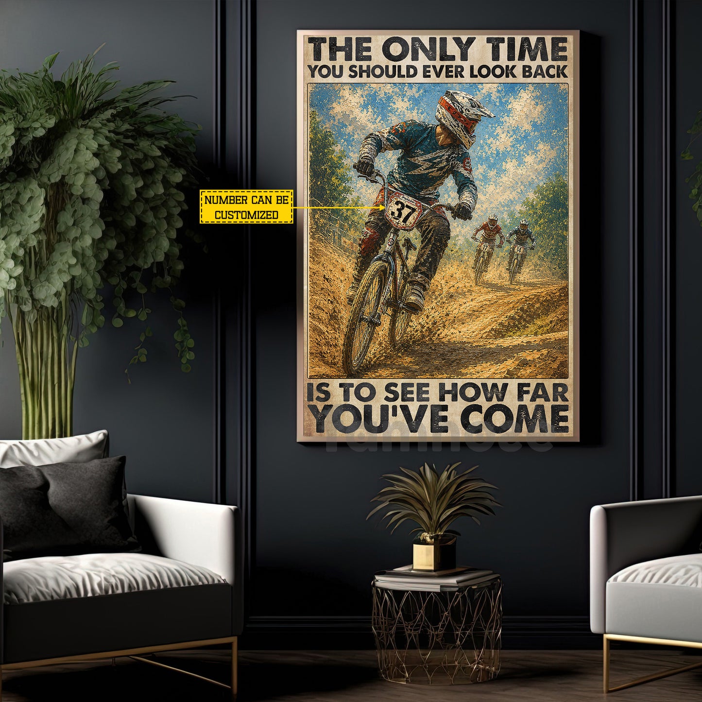Personalized BMX Racing Canvas Painting, The Only Time You Should Ever Look Back Wall Art Decor, Poster Gift For BMX Racing Lover