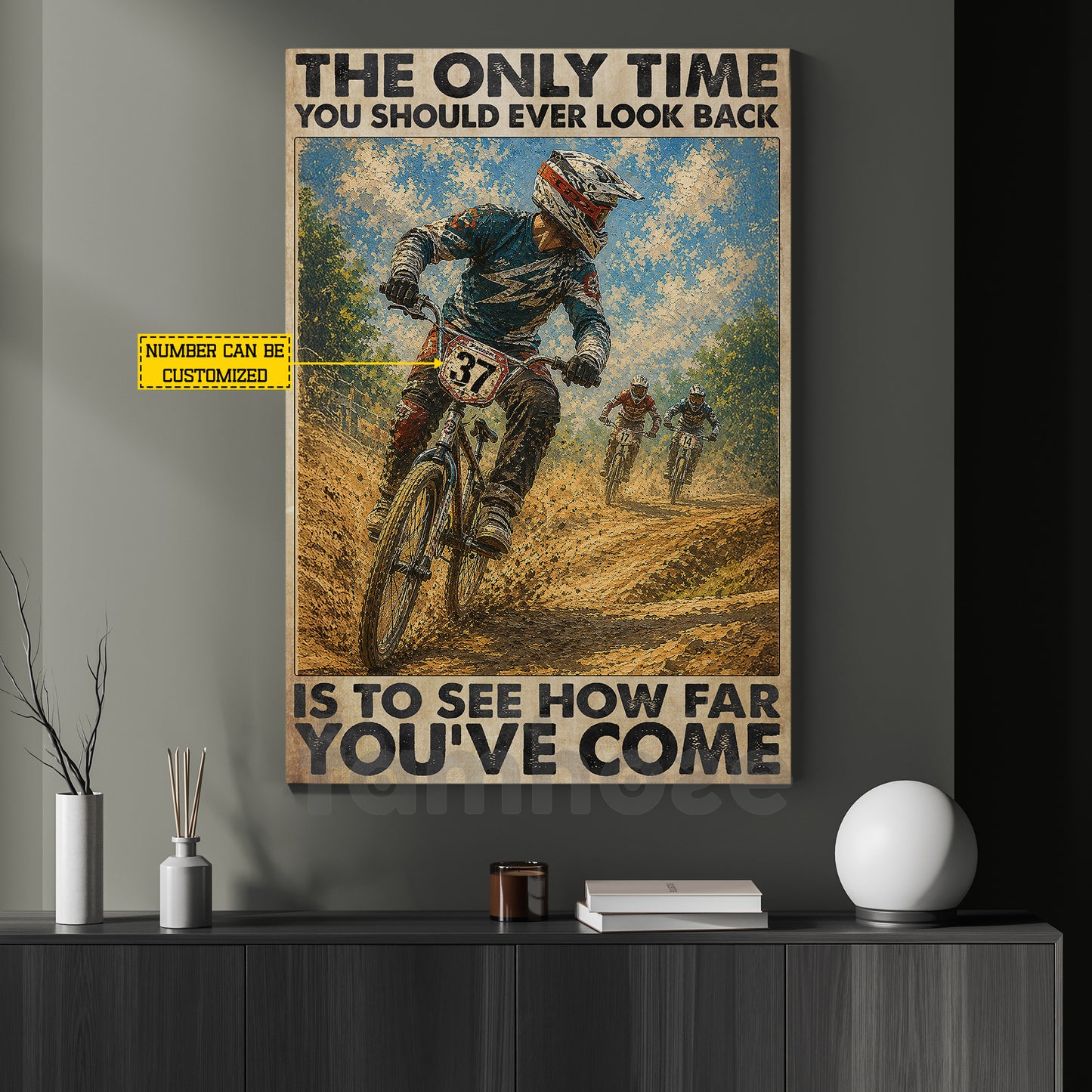 Personalized BMX Racing Canvas Painting, The Only Time You Should Ever Look Back Wall Art Decor, Poster Gift For BMX Racing Lover