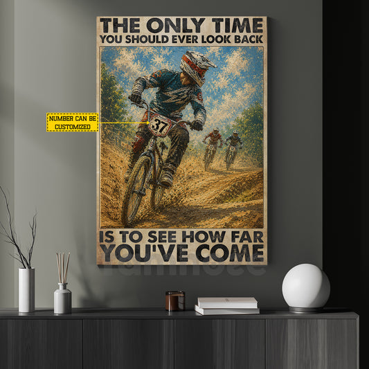 Personalized BMX Racing Canvas Painting, The Only Time You Should Ever Look Back Wall Art Decor, Poster Gift For BMX Racing Lover
