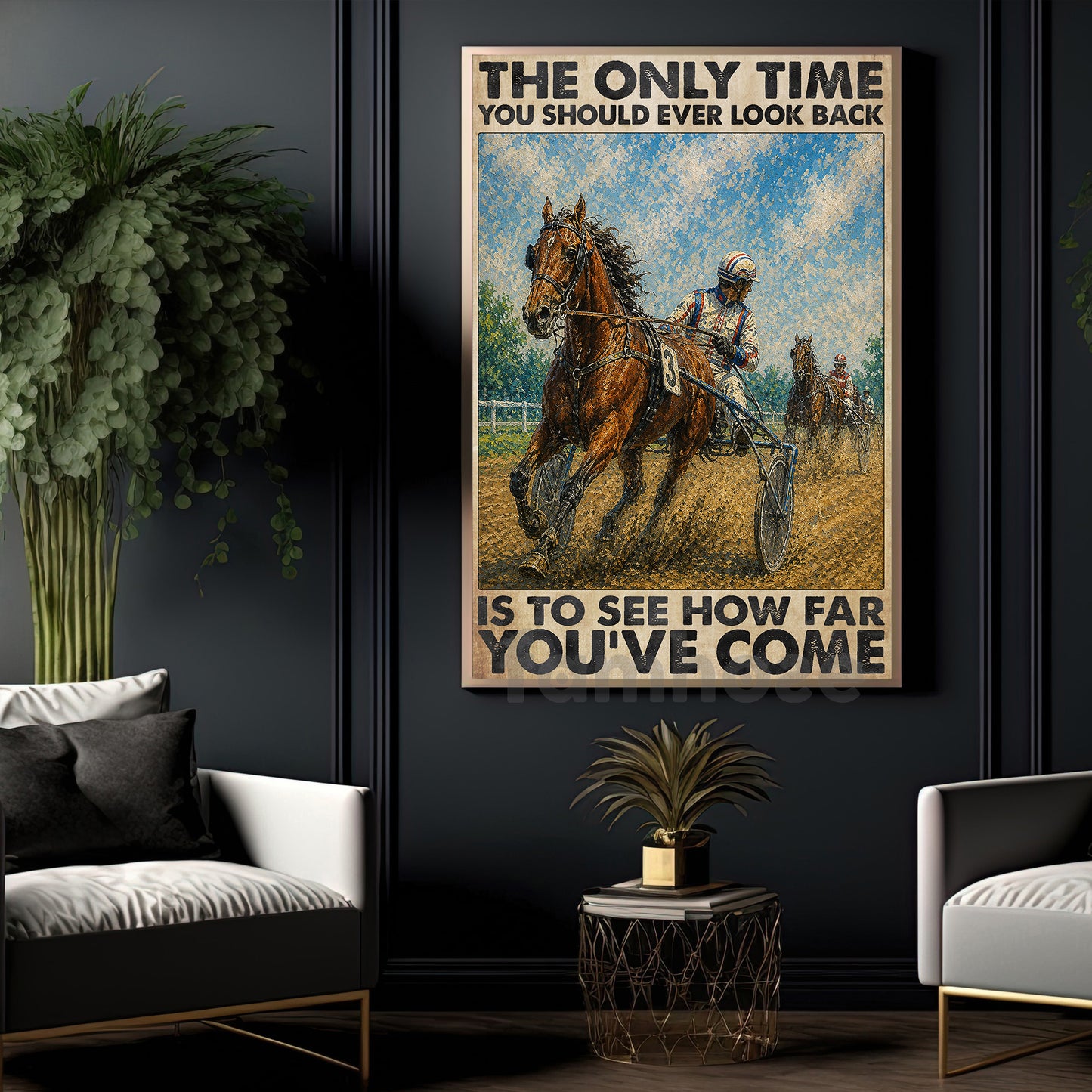 Harness Racing Man Canvas Painting, The Only Time You Should Ever Look Back Wall Art Decor, Poster Gift For Harness Racers