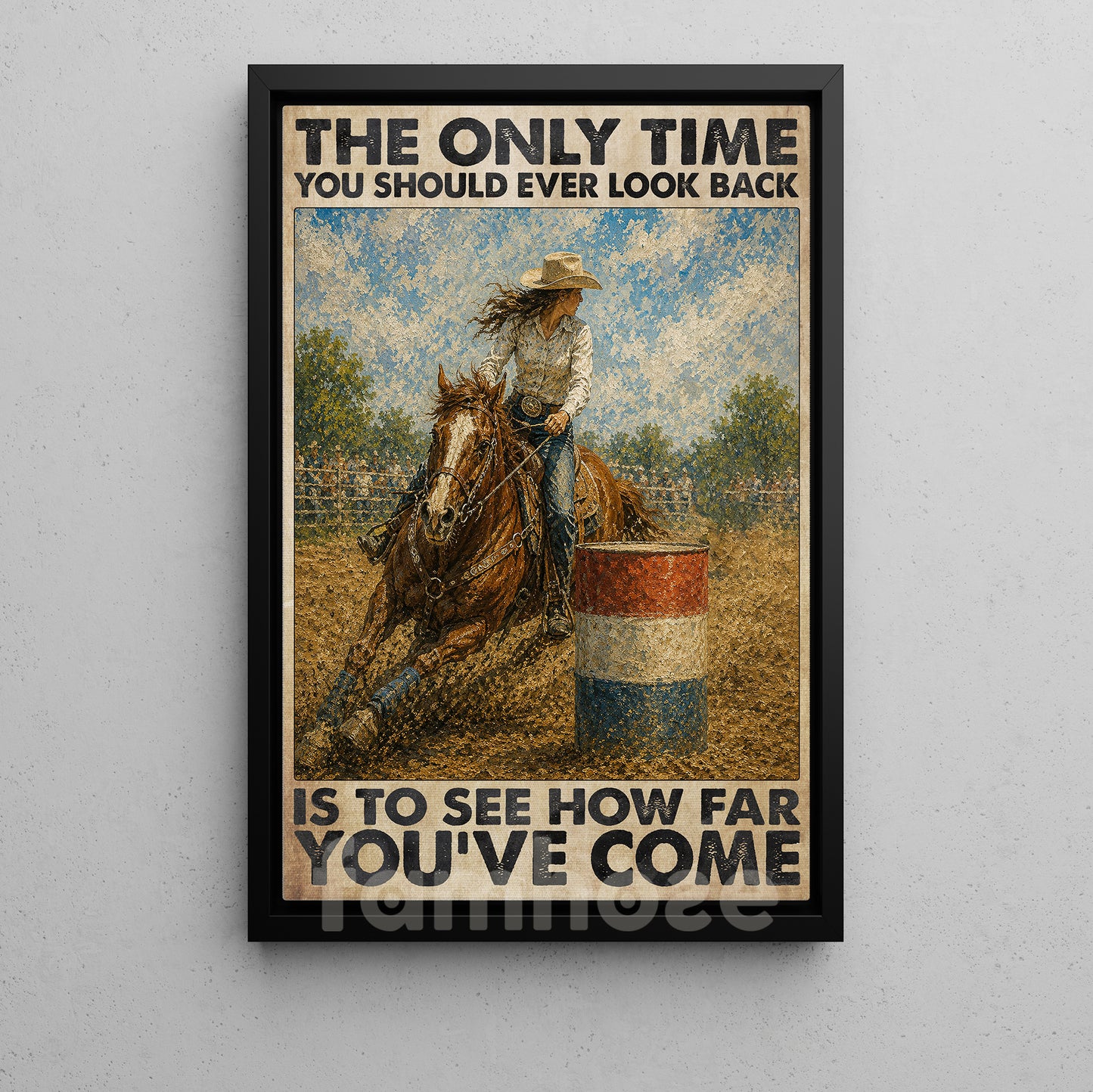 Barrel Racing Girl Canvas Painting, The Only Time You Should Ever Look Back Wall Art Decor, Poster Gift For Barrel Racers