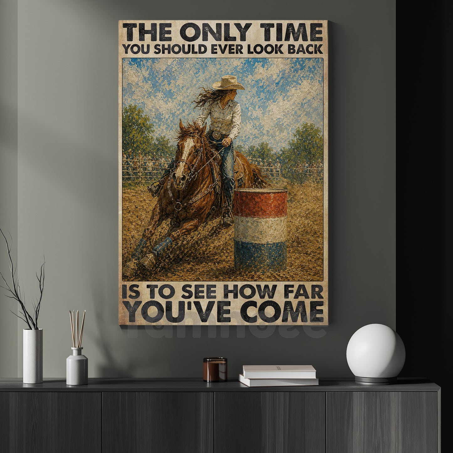 Barrel Racing Girl Canvas Painting, The Only Time You Should Ever Look Back Wall Art Decor, Poster Gift For Barrel Racers