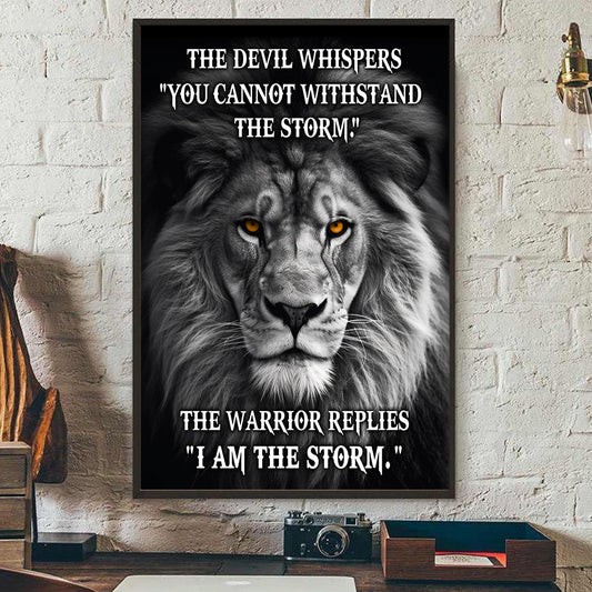 The Devil Whispers You Cannot Withstand The Storm, Motivational Canvas Painting, Inspirational Quotes Wall Art Decor, Poster Gift For Lion Lovers