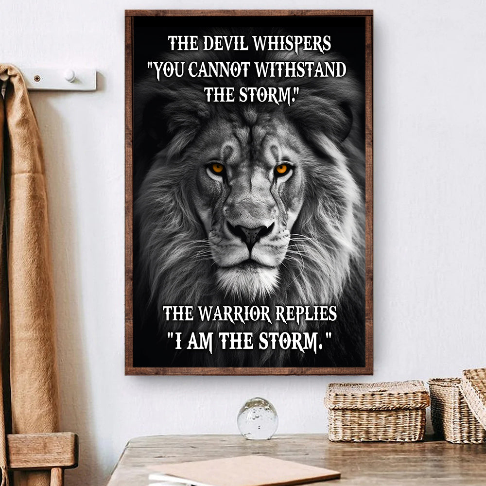 The Devil Whispers You Cannot Withstand The Storm, Motivational Canvas Painting, Inspirational Quotes Wall Art Decor, Poster Gift For Lion Lovers