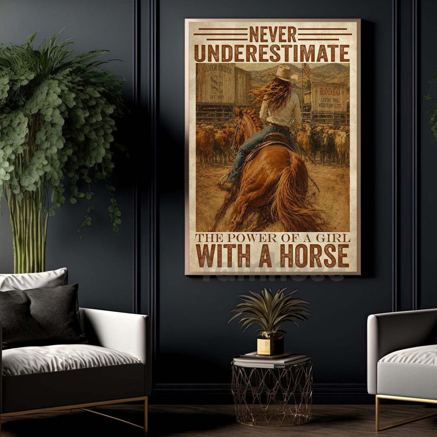 Cowgirl Riding Horse Canvas Painting, Never Underestimate The Power Of A Girl Wall Art Decor, Poster Gift For Cowgirls