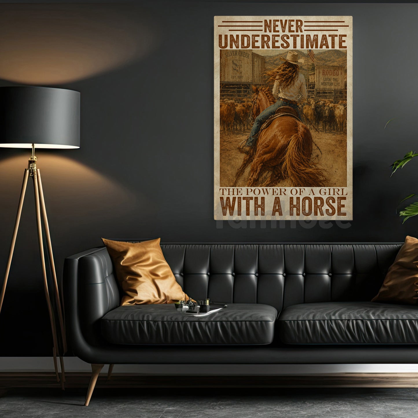 Cowgirl Riding Horse Canvas Painting, Never Underestimate The Power Of A Girl Wall Art Decor, Poster Gift For Cowgirls