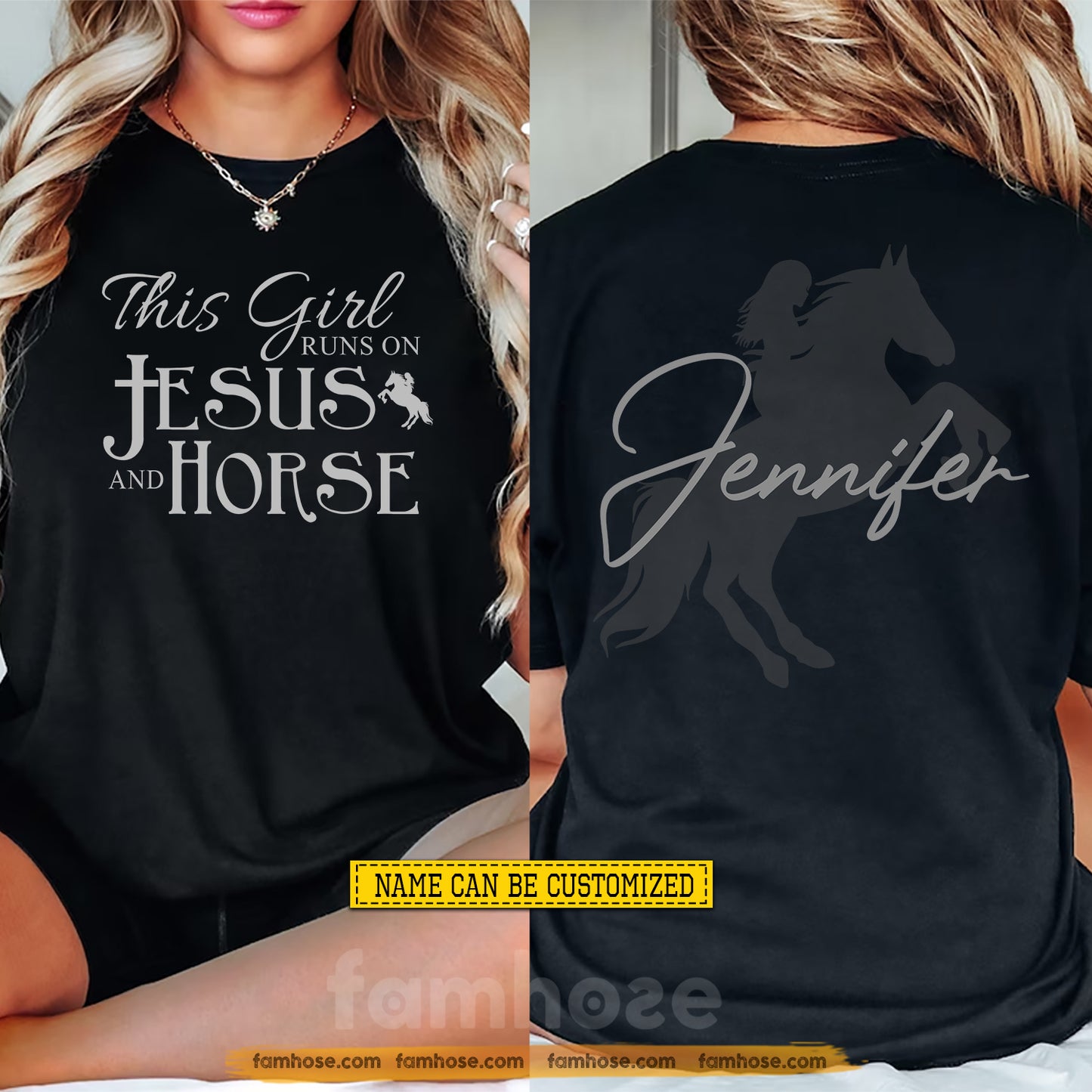 Personalized Horse Girl & God Two-sided T-shirt, This Girl Runs On Jesus And Horse Tees Gift For Christian, Horse Girl