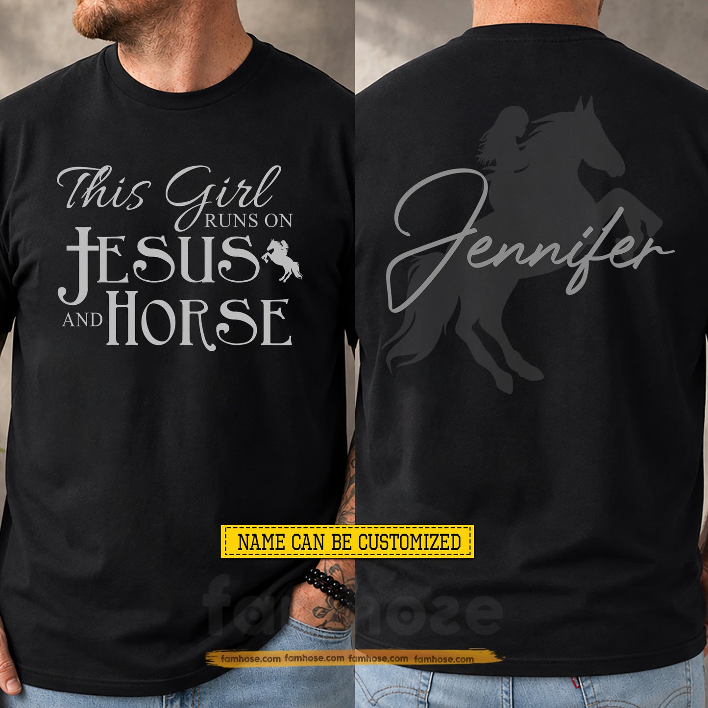 Personalized Horse Girl & God Two-sided T-shirt, This Girl Runs On Jesus And Horse Tees Gift For Christian, Horse Girl