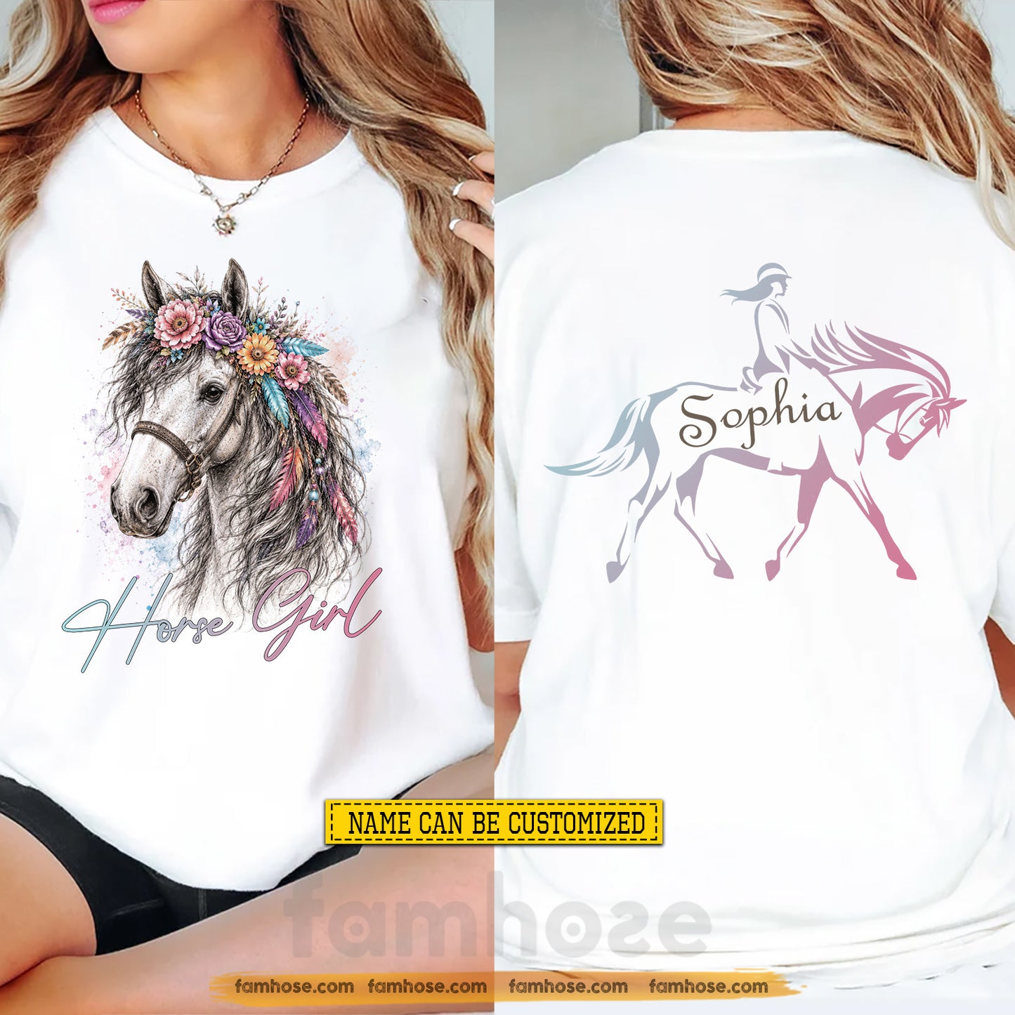 Personalized Horse Riding Girl Two-sided T-shirt, Wild Heart Horse Girl Tees Gift For Horse Girl