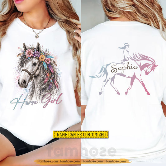 Personalized Horse Riding Girl Two-sided T-shirt, Wild Heart Horse Girl Tees Gift For Horse Girl