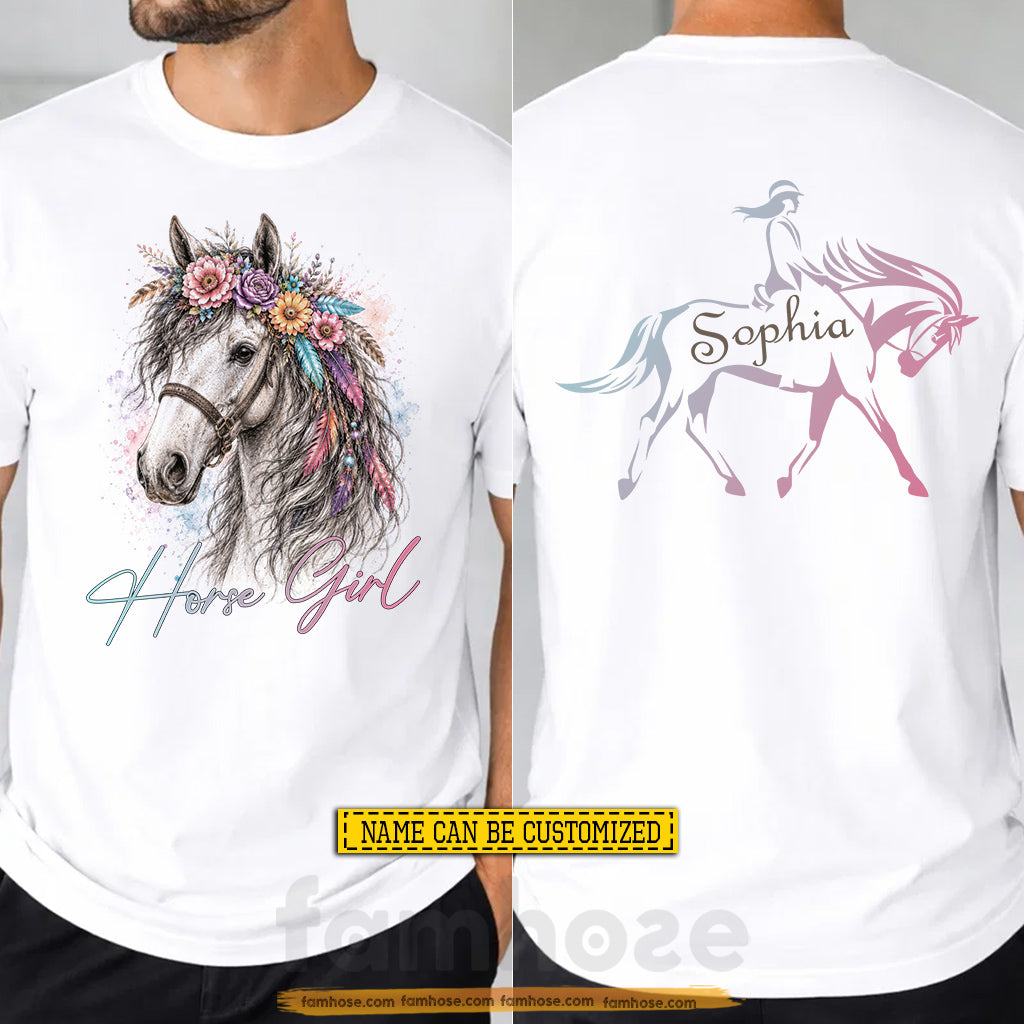 Personalized Horse Riding Girl Two-sided T-shirt, Wild Heart Horse Girl Tees Gift For Horse Girl