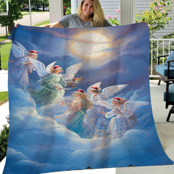 Angel Visitation in a Winter Wonderland - Prophetic Art on a Plush Fleece Blanket, Two Sizes Available | popular Christian Gift Idea | Heavenly Art