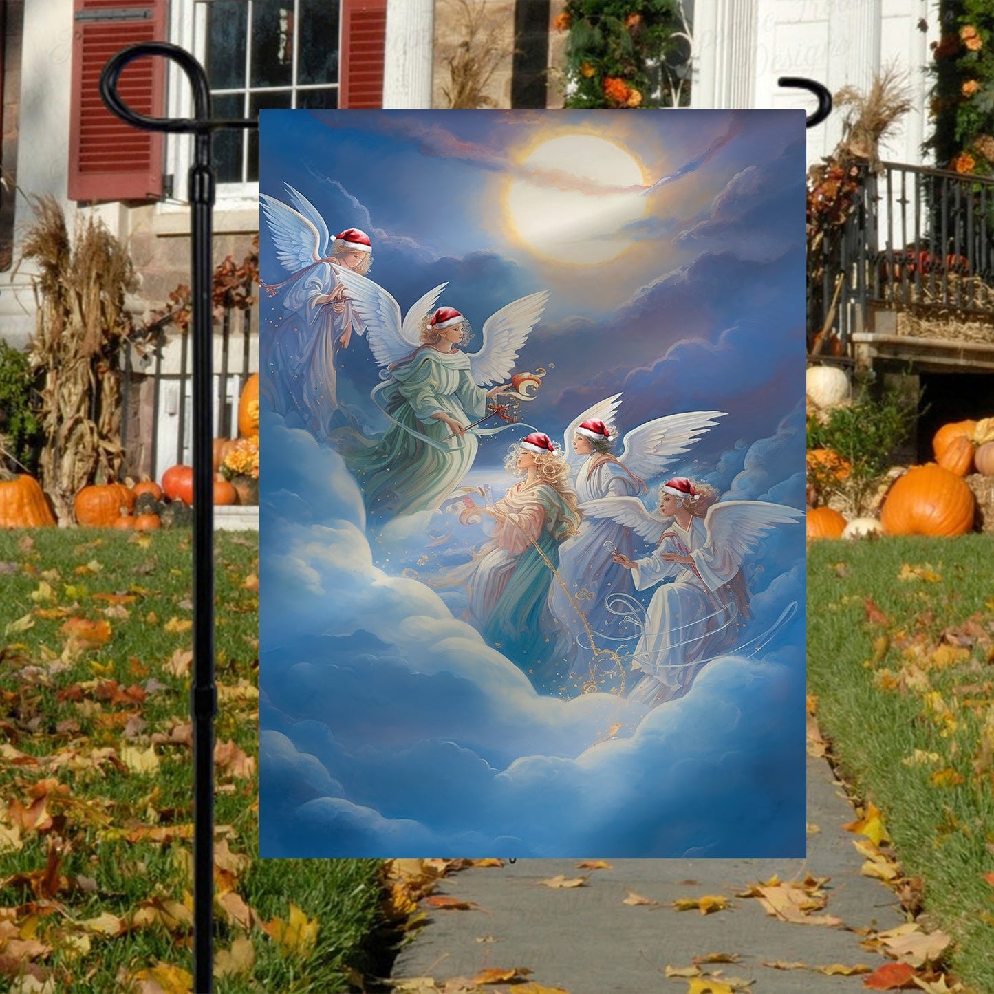 Angels In Festive Flight, Angel Garden Flag - House Flag, Christmas Flag Gift For Angel Lovers