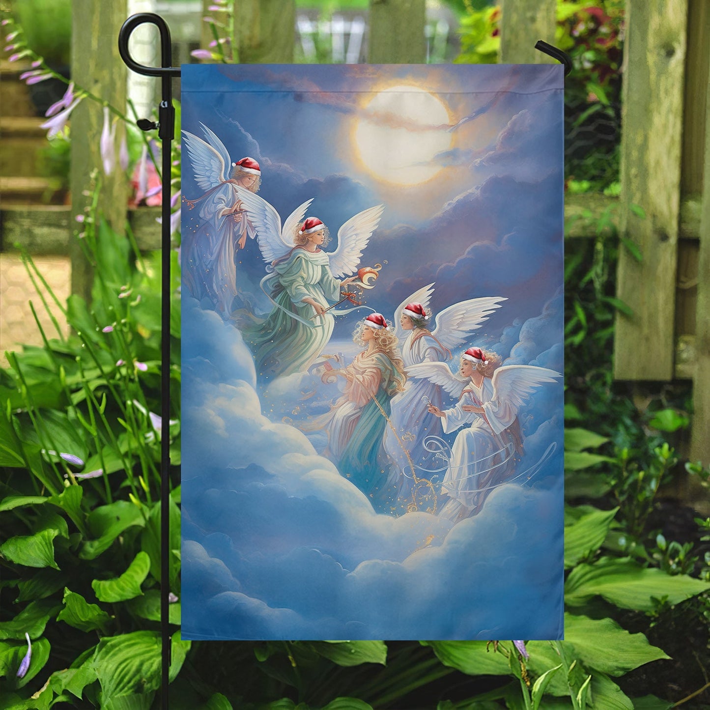 Angels In Festive Flight, Angel Garden Flag - House Flag, Christmas Flag Gift For Angel Lovers