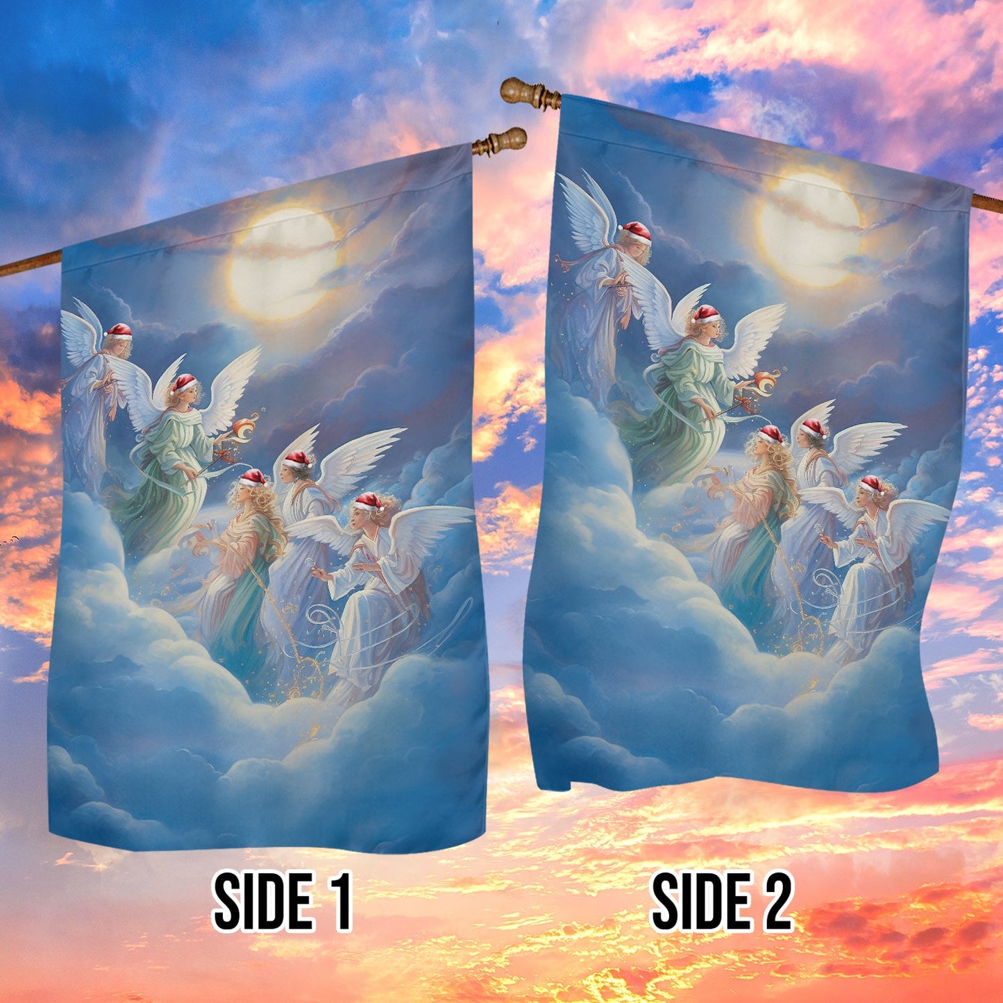 Angels In Festive Flight, Angel Garden Flag - House Flag, Christmas Flag Gift For Angel Lovers