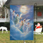 Angels In Festive Flight, Angel Garden Flag - House Flag, Christmas Flag Gift For Angel Lovers