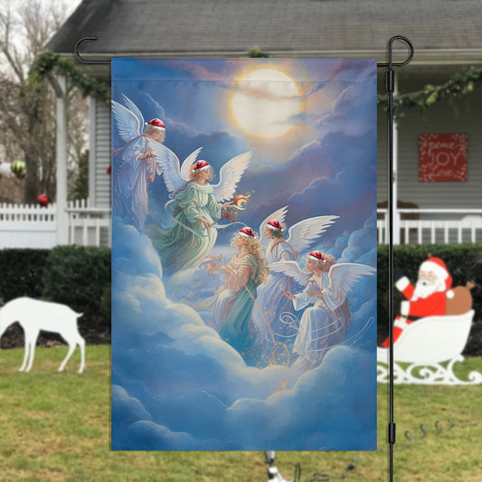 Angels In Festive Flight, Angel Garden Flag - House Flag, Christmas Flag Gift For Angel Lovers