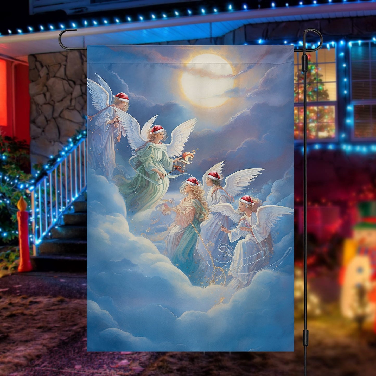 Angels In Festive Flight, Angel Garden Flag - House Flag, Christmas Flag Gift For Angel Lovers