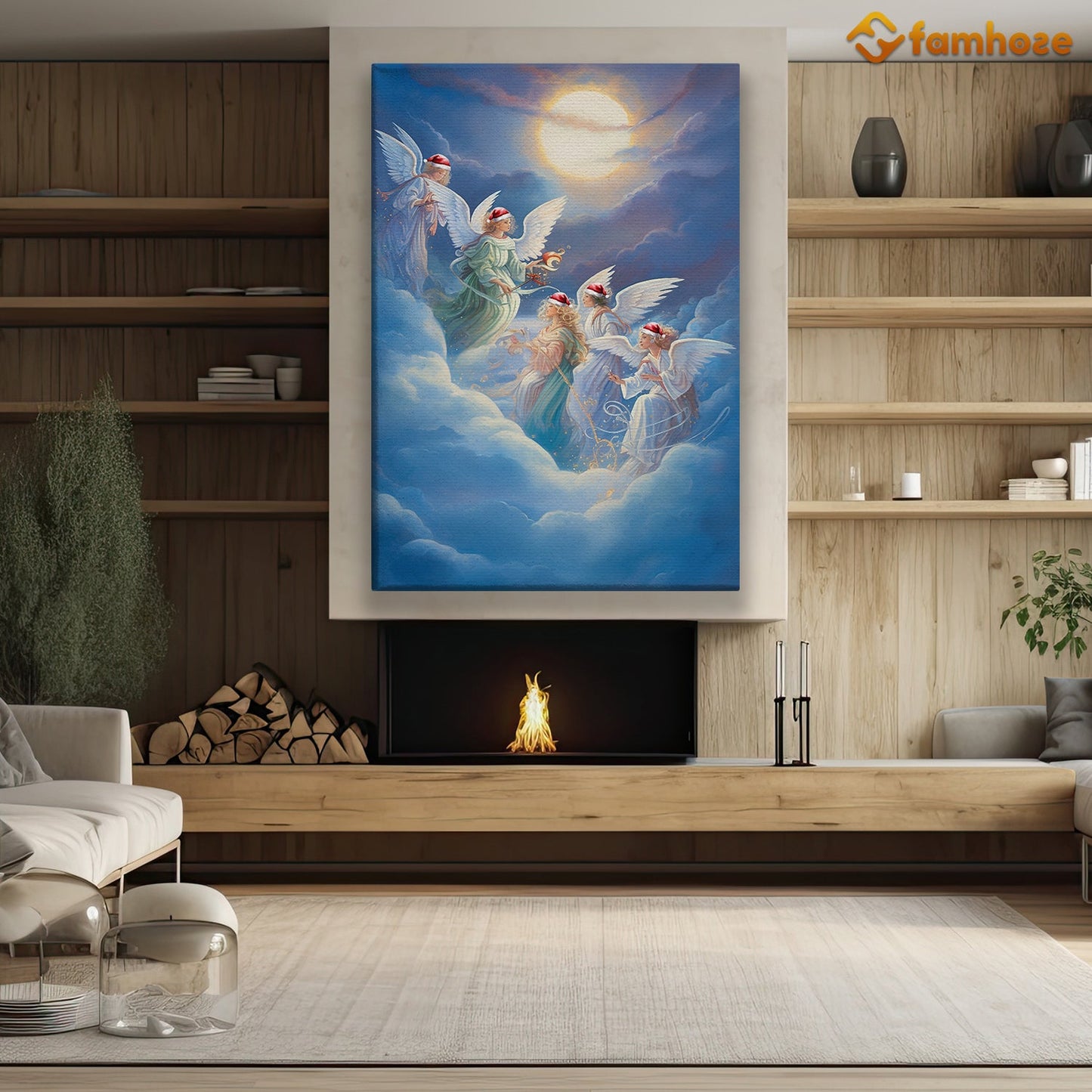 Heavenly Serenade Angels in Celestial Harmony Christmas Canvas Painting, Xmas Wall Art Decor - Christmas Poster Gift