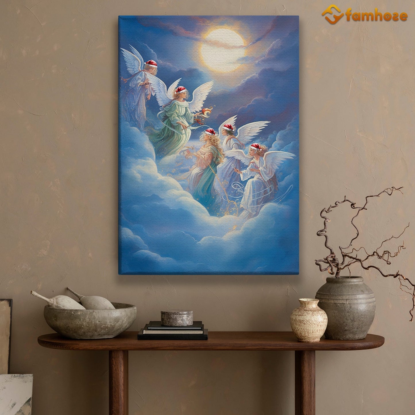 Heavenly Serenade Angels in Celestial Harmony Christmas Canvas Painting, Xmas Wall Art Decor - Christmas Poster Gift