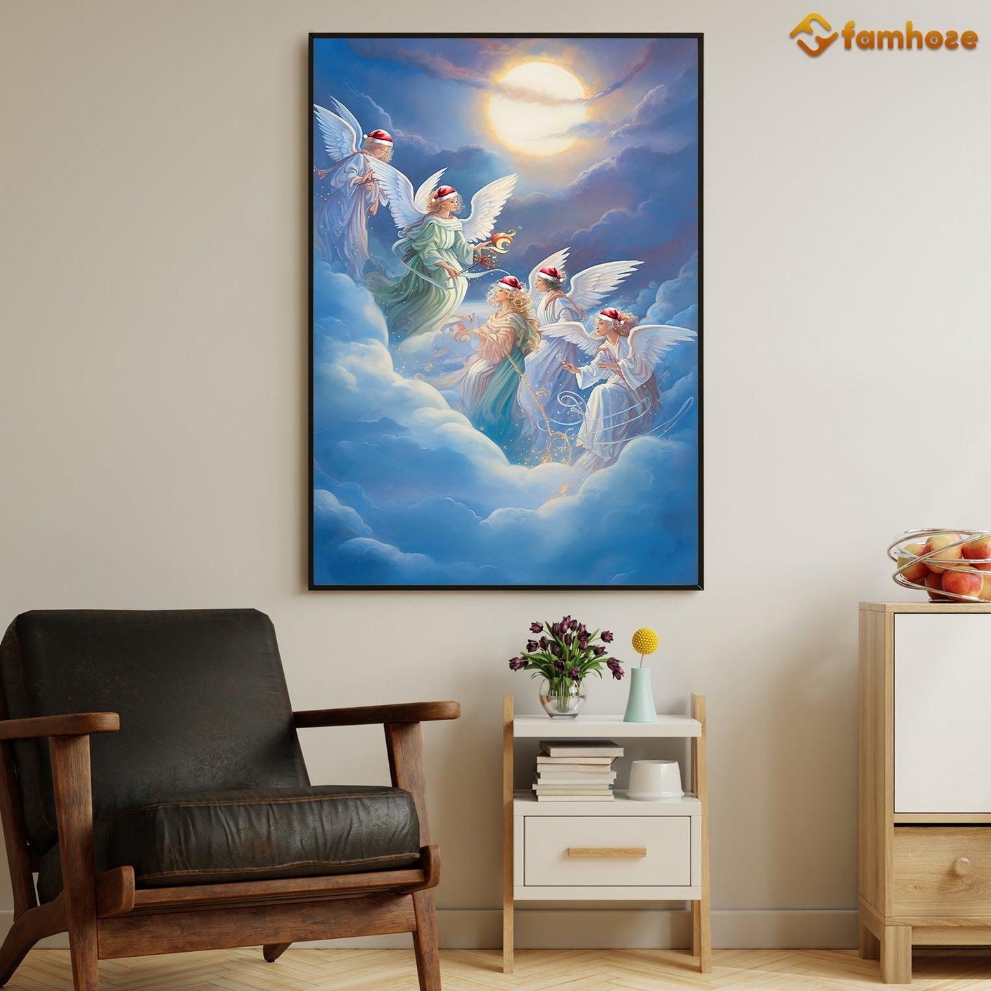Heavenly Serenade Angels in Celestial Harmony Christmas Canvas Painting, Xmas Wall Art Decor - Christmas Poster Gift
