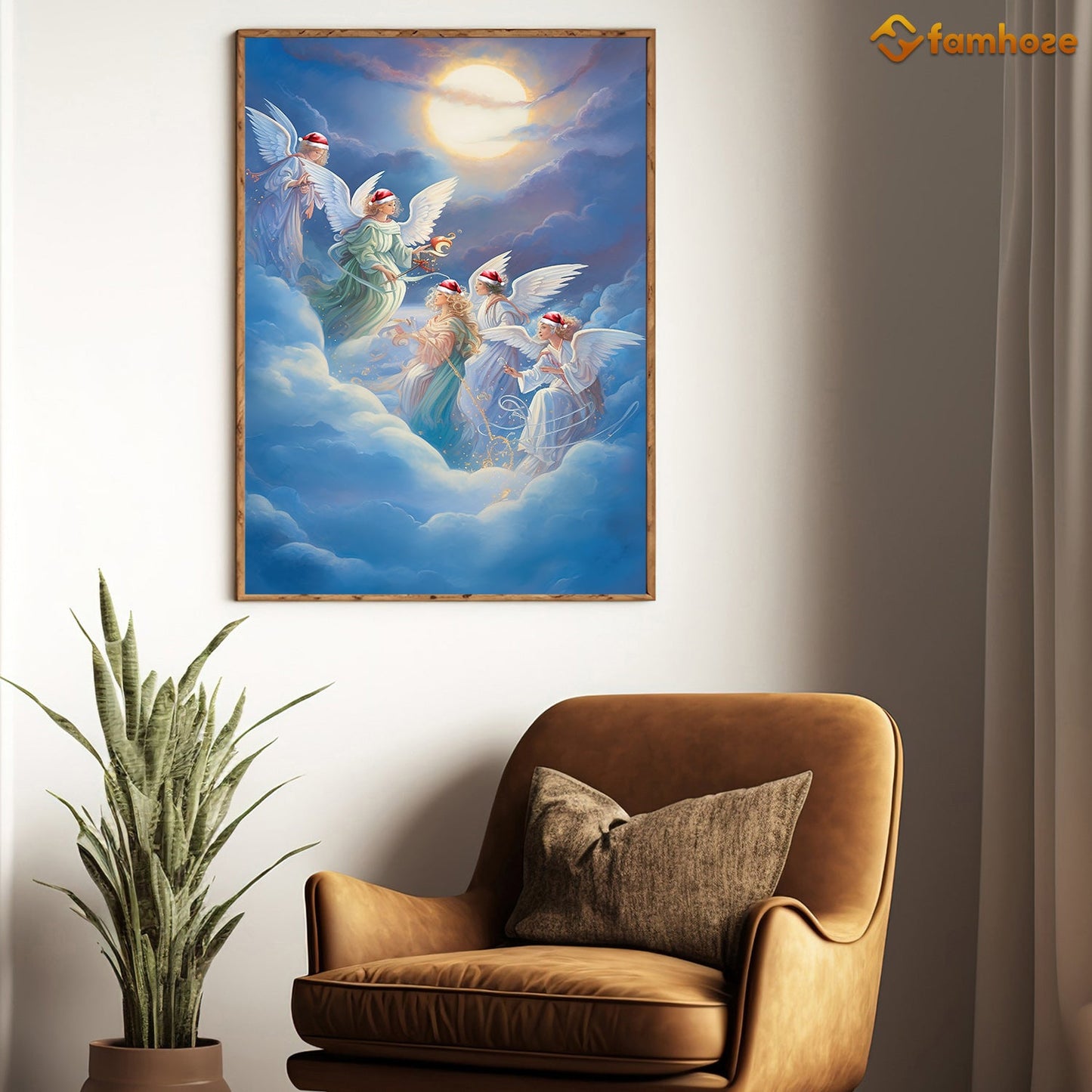 Heavenly Serenade Angels in Celestial Harmony Christmas Canvas Painting, Xmas Wall Art Decor - Christmas Poster Gift