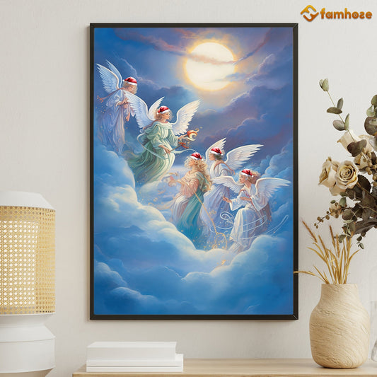 Heavenly Serenade Angels in Celestial Harmony Christmas Canvas Painting, Xmas Wall Art Decor - Christmas Poster Gift