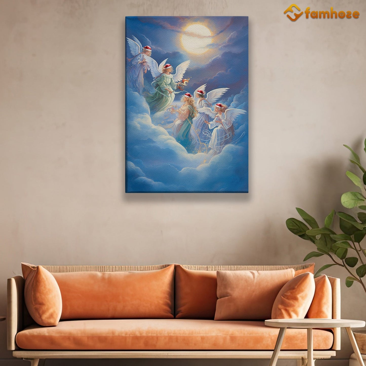 Heavenly Serenade Angels in Celestial Harmony Christmas Canvas Painting, Xmas Wall Art Decor - Christmas Poster Gift