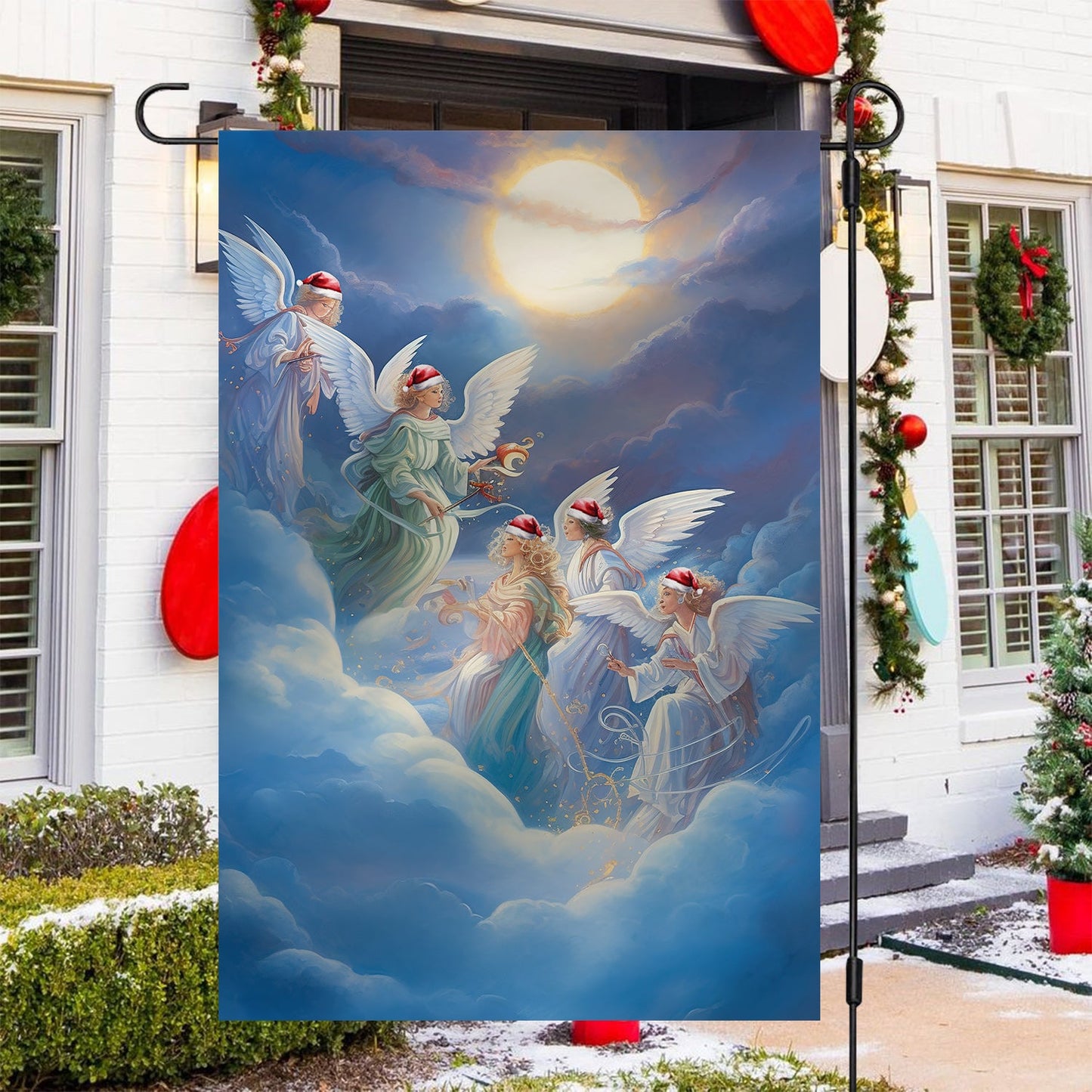 Angels In Festive Flight, Angel Garden Flag - House Flag, Christmas Flag Gift For Angel Lovers