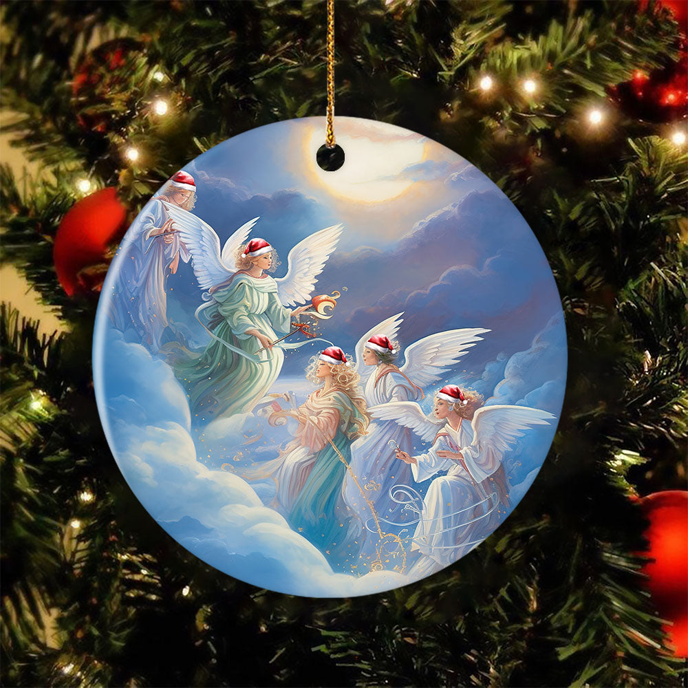 Celestial Dance of Christmas Angels, Angel Circle Ceramic Ornament Christmas Gift