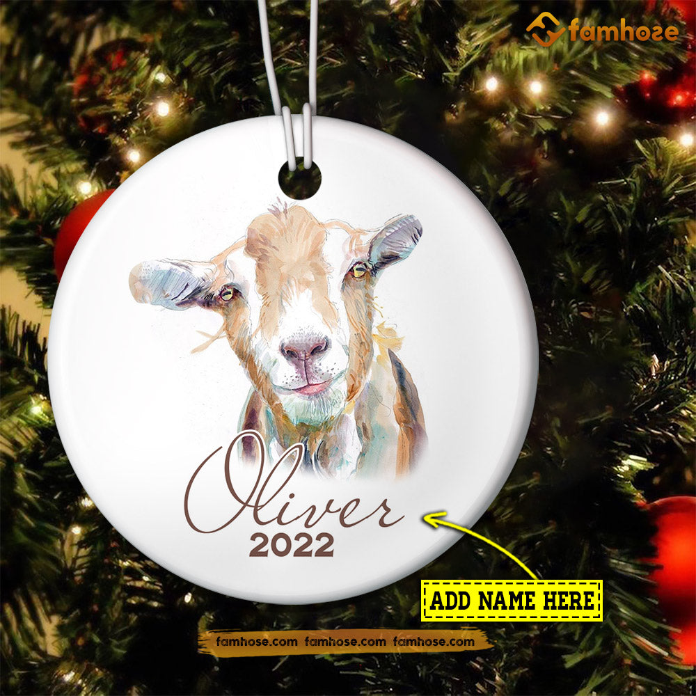 Christmas Goat Ornament, Cute Goat Alone Gift For Goat Lovers, Personalized Custom Circle Ceramic Ornament