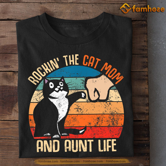 Vintage Mother's Day Cat T-shirt, Rockin' The Cat Mom And Aunt Life, Mother's Day Gift For Cat Lovers, Cat Owners, Cat Tees