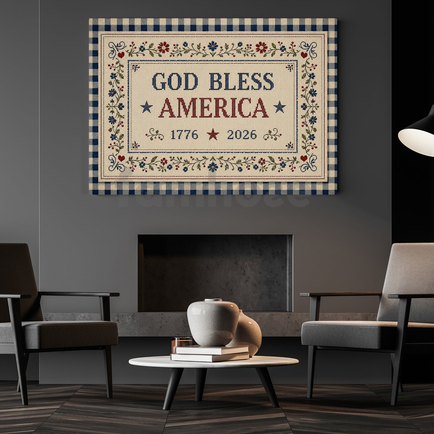 July 4th USA 250 Anniversary Canvas Painting, God Bless America Wall Art Decor, Independence Day Poster Gift For Christian