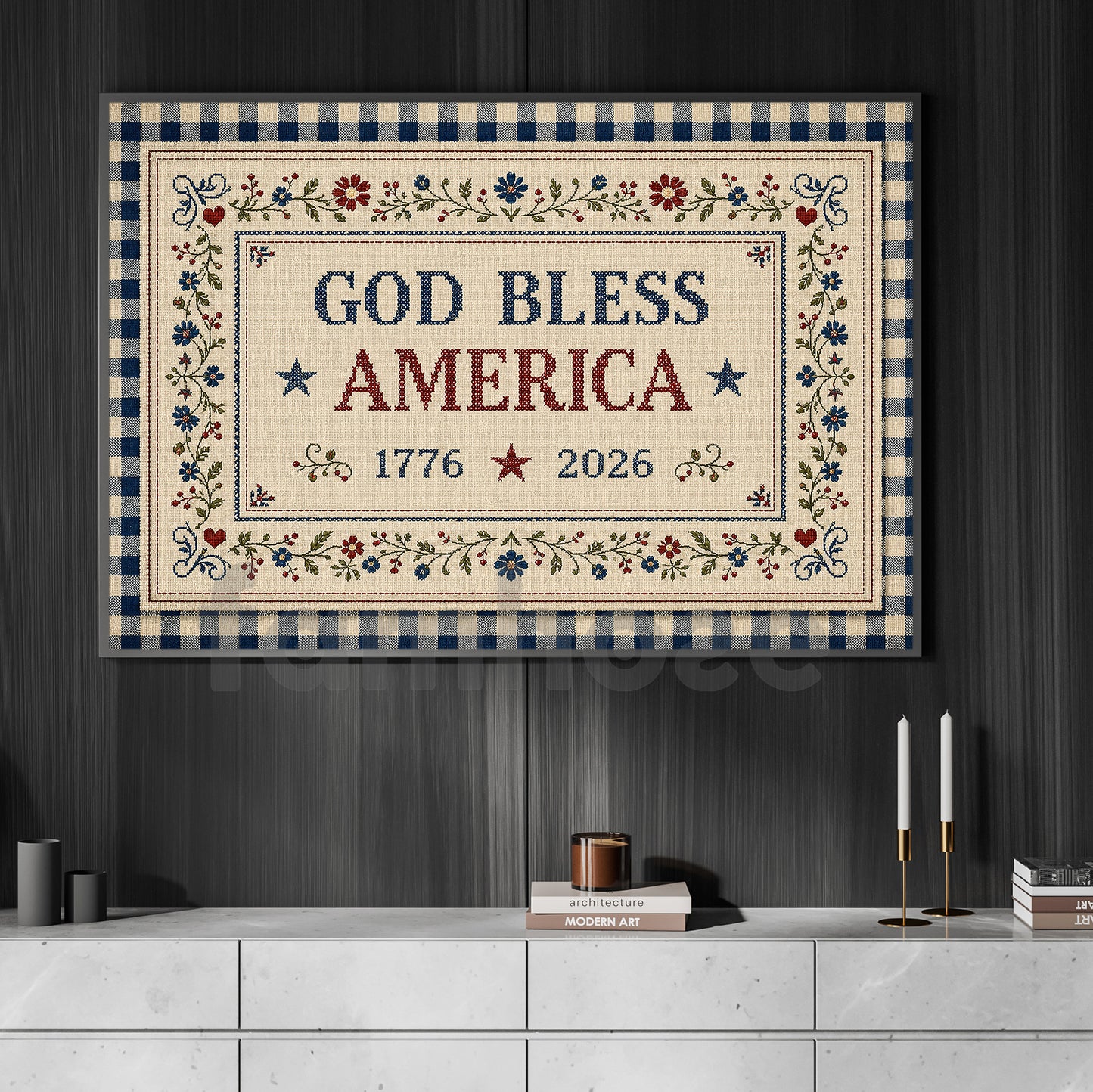July 4th USA 250 Anniversary Canvas Painting, God Bless America Wall Art Decor, Independence Day Poster Gift For Christian