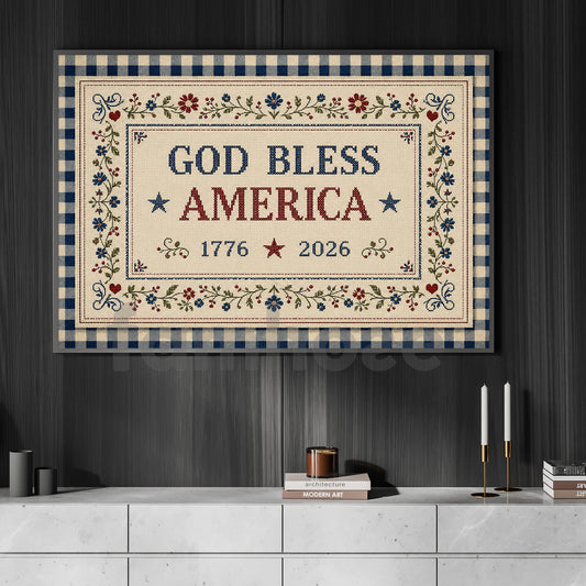 July 4th USA 250 Anniversary Canvas Painting, God Bless America Wall Art Decor, Independence Day Poster Gift For Christian