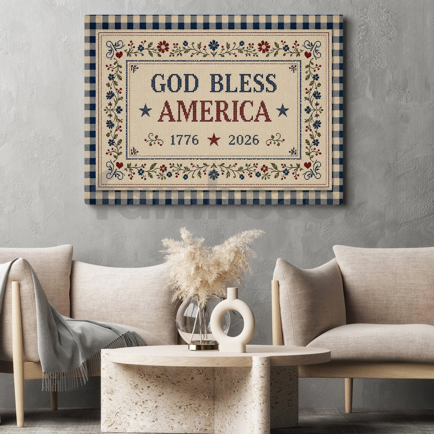 July 4th USA 250 Anniversary Canvas Painting, God Bless America Wall Art Decor, Independence Day Poster Gift For Christian