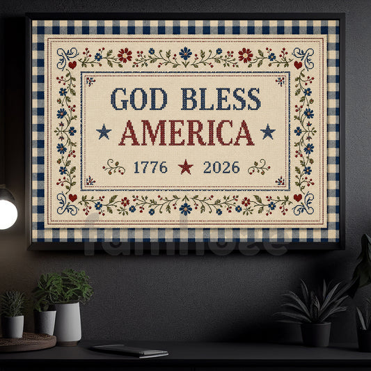 July 4th USA 250 Anniversary Canvas Painting, God Bless America Wall Art Decor, Independence Day Poster Gift For Christian